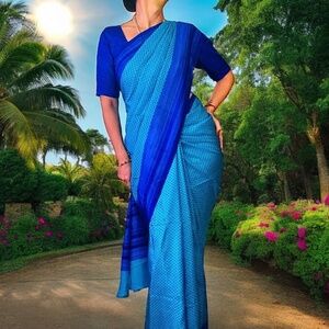 Royal Blue and Turquoise Silk Saree with Blouse and Underskirt